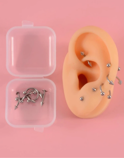 Set 12 piercing plateado
